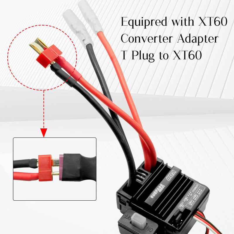 OGRC 550 12T Brushed Motor 80A ESC Set with T-XT60 Converter Adaptor for 1/10 RC Truck Car Traxxas Slash 2WD 4×4 Arrma Granite Senton Typhon 4×4 Redcat Axial HPI (T Plug)