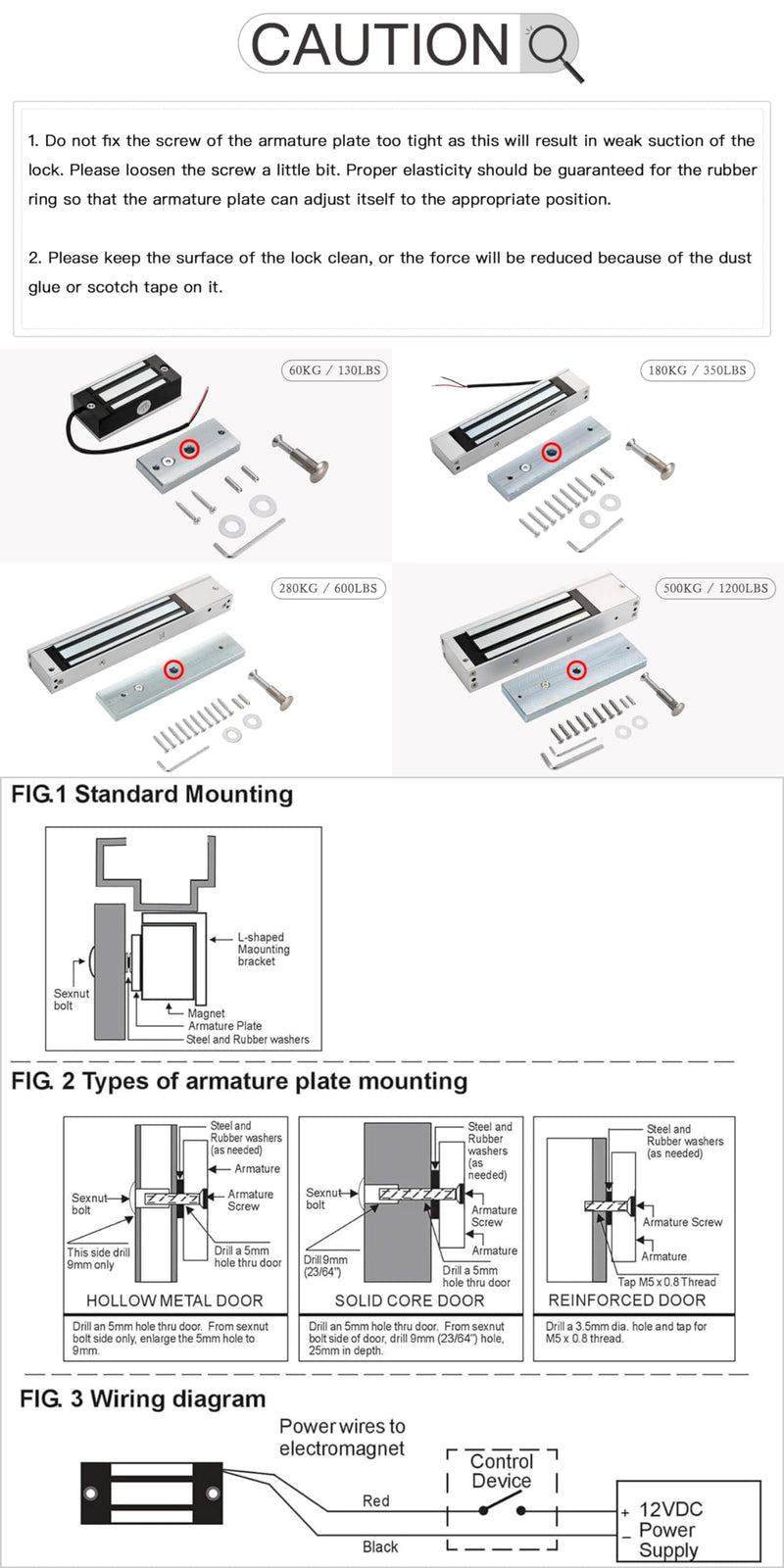 [Australia - AusPower] - Electric Magnetic Lock 60KG 130LBS Holding Force Electromagnet Lock 12V Fail Safe NC Mode Single Door for Access Control System/Metal Door/Fire Proof Door/Wooden Door/Glass Door etc. (60KG/130LBS) 60KG/130LBS 