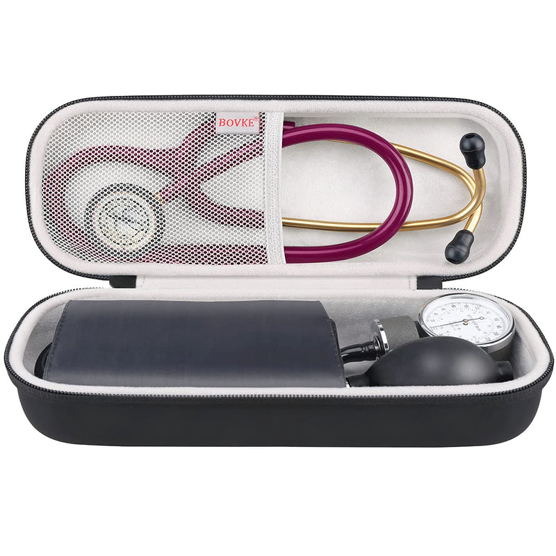 [Australia - AusPower] - BOVKE Stethoscope Case for 3M Littmann Classic III, Lightweight II S.E, MDF Acoustica Deluxe Stethoscopes - Extra Room for Medical Bandage Scissors EMT Trauma Shear and LED Penlights, Black Black_Pu Leather 