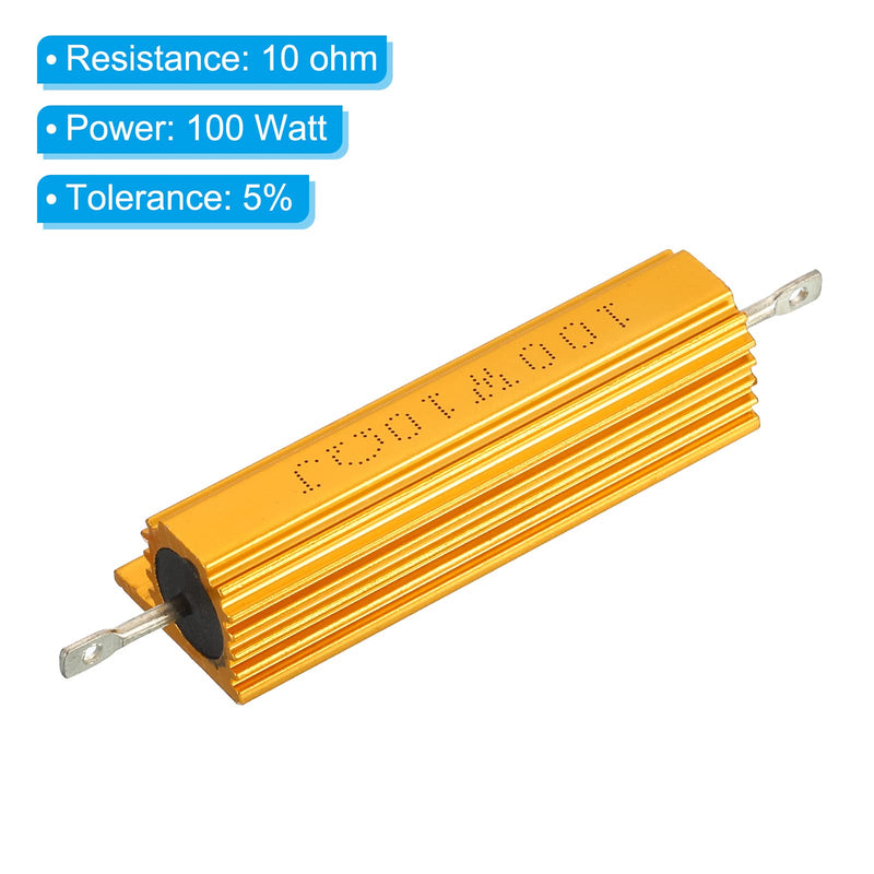 [Australia - AusPower] - PATIKIL 100W 10 Ohm Aluminum Shell Resistor, 2 Pack Aluminum Housing Resistor Housed Case Wirewound Resistors Screw Tap Power Resistor, Golden 