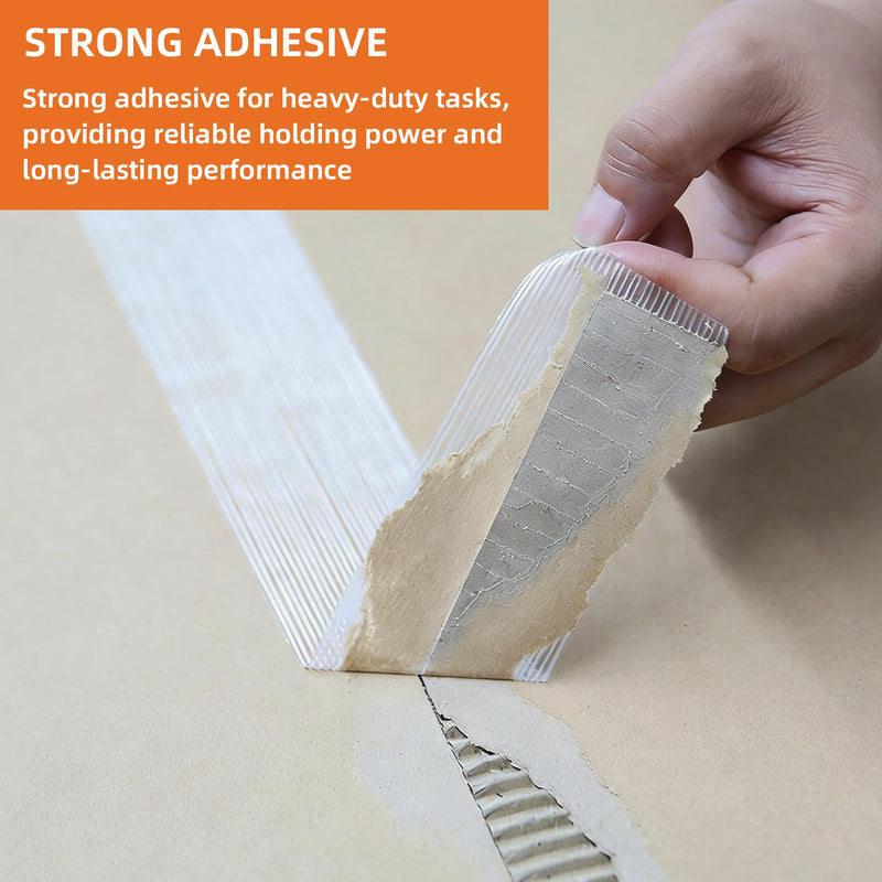 3-Pack Mono Filament Strapping Tape with Portable Craft Knife, 5.5mil x 1/2Inch x 55yds, Heavy Duty Transparent Reinforced Fiberglass Tape