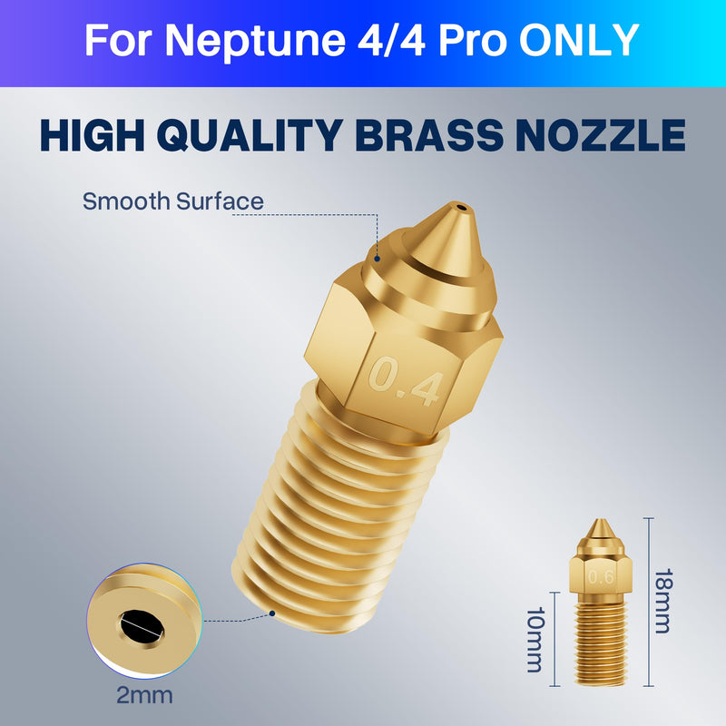 ELEGOO 10pcs Multi Size Nozzles for Neptune 4 and Neptune 4 Pro 3D Printer, Brass Hotend Nozzles 0.2/0.4/0.6/0.8mm with Cleaning Kits Brass-Neptune 4/4 Pro