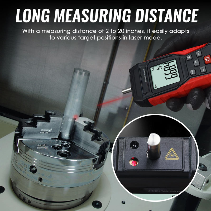[Australia - AusPower] - 2-in-1 Digital Tachometer, Contact Tachometer with 3 to 19,999 RPM Tachometer Tester and Non-Contact Laser Photo Sensor, Contact Probes and Reflective Markings 