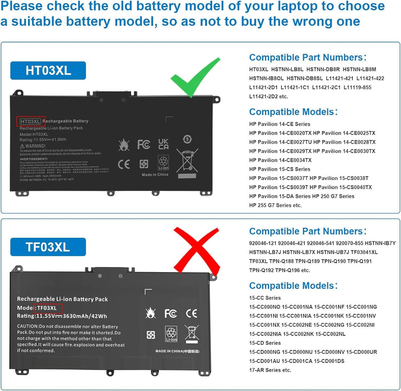 [Australia - AusPower] - TREE.NB HT03XL L11119-855 Laptop Battery Replacement for HP Pavilion 14 15 17 15-CS 15-DA 15-DB 15-DW Series 15-CS0053CL 15-DW0033NR 15-DA0014DX HT03041XL L11421-542 L11421-2C2 HSTNN-UB7J HSTNN-DB8R 
