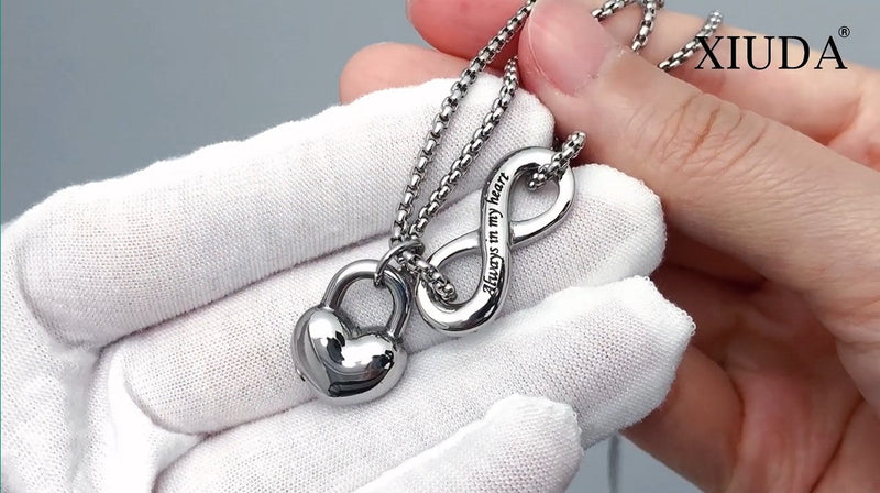 XIUDA Infinity Urn Necklace for Human Ashes Always in My Heart Cremation Necklace Stainless Steel Memorial Ash Jewelry for Women Silver