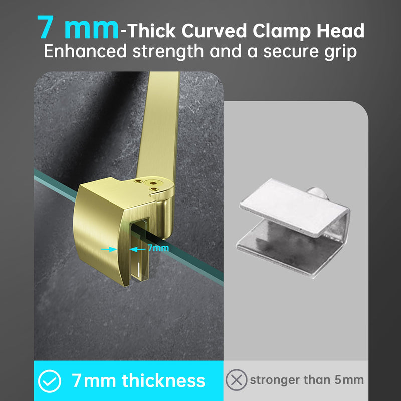 Frameless Shower Door Support Bar, Stainless Steel Wall-to-Glass Support Arm to Fixed Shower Glass Panel, for 1/4"-3/8" (6-10 mm) Door, 180° Pivot & Stow-Flat Mode (Brushed Gold, 15.8-inch(400mm)) Brushed Gold 15.8-inch(400mm)