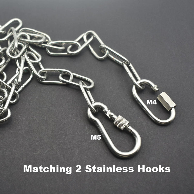 [Australia - AusPower] - 304 Stainless Steel Chain 1/5" x 59" Safety Chain Links Connector Heavy Duty with 2 Quick Locking Carabiner Clip Hooks for Outdoor Fence Pet Dog Pulling Towing Logging, 1 pcs (5mm x150cm) 1/5 in x 59 in 
