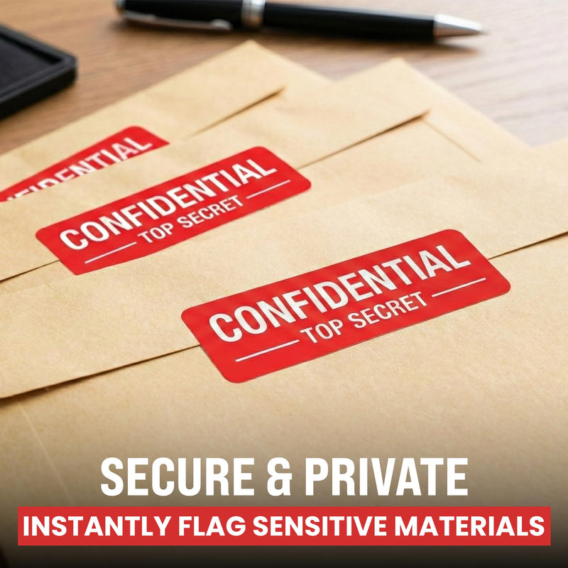500pcs Confidential Top Secret Stickers for Special Handling Documents, 4" x 1" Bright Red Perforated Labels