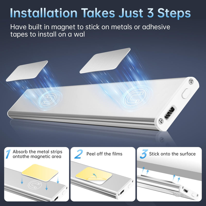 [Australia - AusPower] - Under Cabinet Lighting,5 Pack Rechargeable Motion Sensor Light Indoor,3 Colors Dimmable,Magnetic Closet Lights Battery Operated,Under Counter Lights for Kitchen,Wardrobe, Hallway, Home 8inch-5Pack 