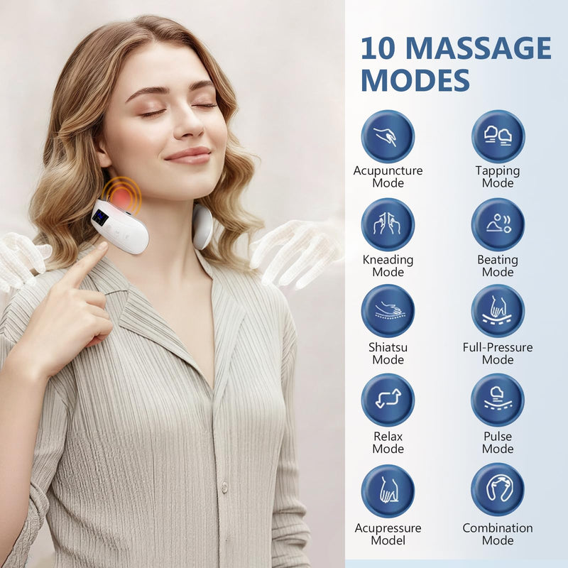 Neck Massager with Heat, Ultra-Lightweight Electric Pulse Device for Neck Relaxation, Cordless Mini Smart Massager for Soothing Stiff Muscles, for Home, Office and Travel 1 Count (Pack of 1)