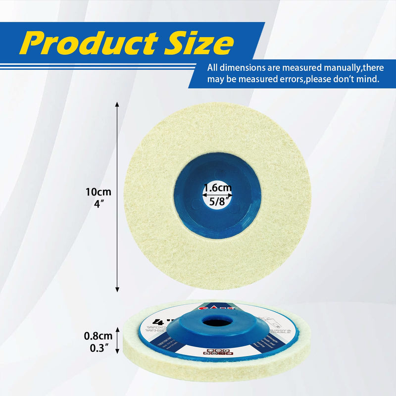 [Australia - AusPower] - SALI 10 Pcs 4 Inch Wool Felt Polishing Wheel Disc Wool Polishing Wheel Disc for 4" Angle Grinder Felt Grinder Polishing Wheel Arbor 5/8 for Metal, Marble Stone, Furniture, Car Plastic 