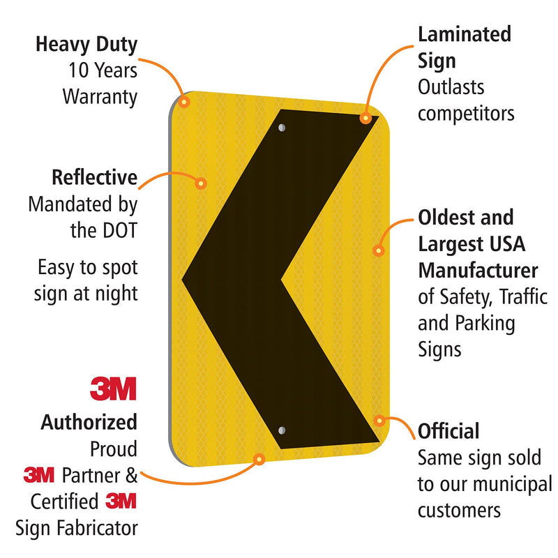 SmartSign 18 x 12 inch Chevron Left Arrow MUTCD-Compliant Metal Sign, 63 mil Aluminum, 3M Laminated High-Intensity Grade Reflective Material, Black and Yellow, Made in USA 12" x 18" Hi Intensity Grade Reflective Aluminum