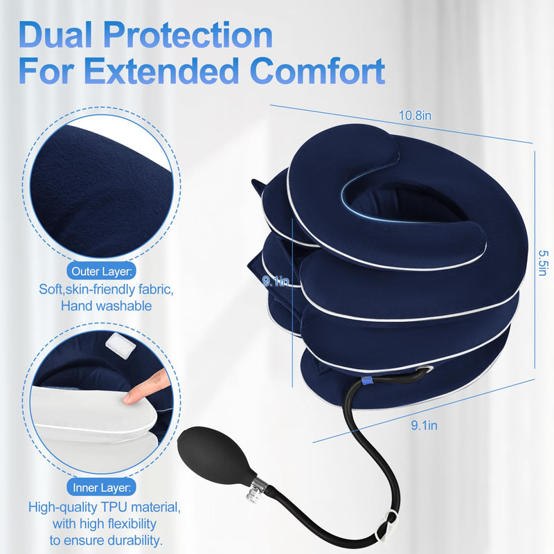 [Australia - AusPower] - Inflatable & Adjustable Neck Traction Device with Neck Brace,Portable Cervical Traction Device for Instant Neck Pain Relief,Perfect for Home,Office,and Travel(Dark Blue) Dark Blue 