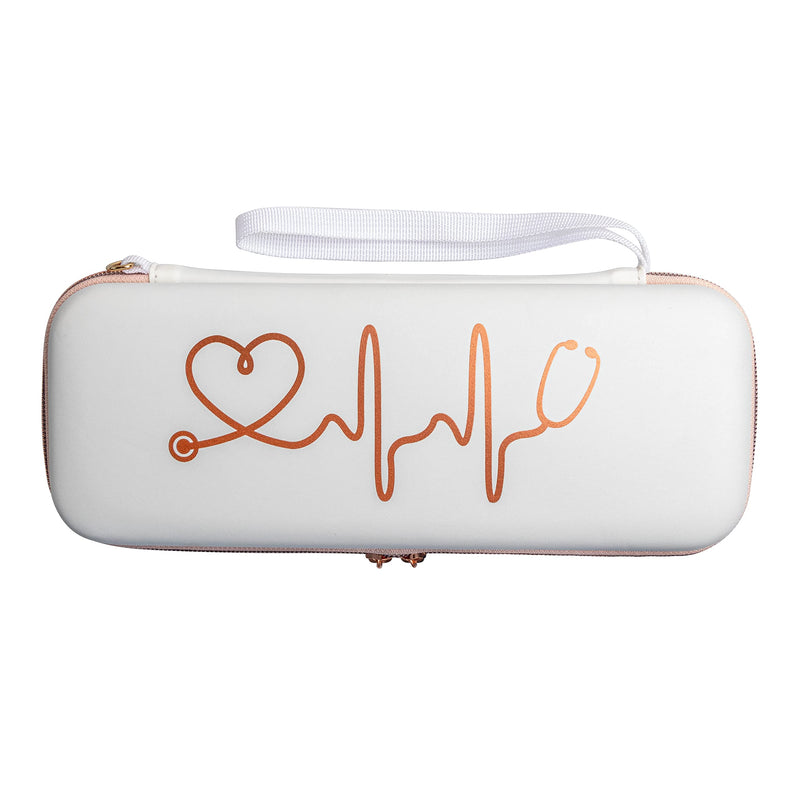 [Australia - AusPower] - Stethoscope Case for Nurses for 3M Littmann/MDF/Omron Stethoscopes - Extra Room for Medical Bandage Scissors EMT Trauma Shears and LED Penlight, (White Rosegold) A_White Rosegold 
