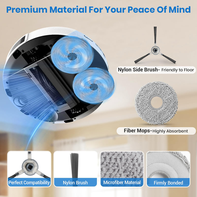 [Australia - AusPower] - M3 Replacement Parts for Lefant M3 Accessories Robotic Vacuum Cleaner Parts 2 Roller Brush,4 HEAP, 6 Mops, 6 Dust Bags, 6 Side Brushes, 1 Clean Brush 