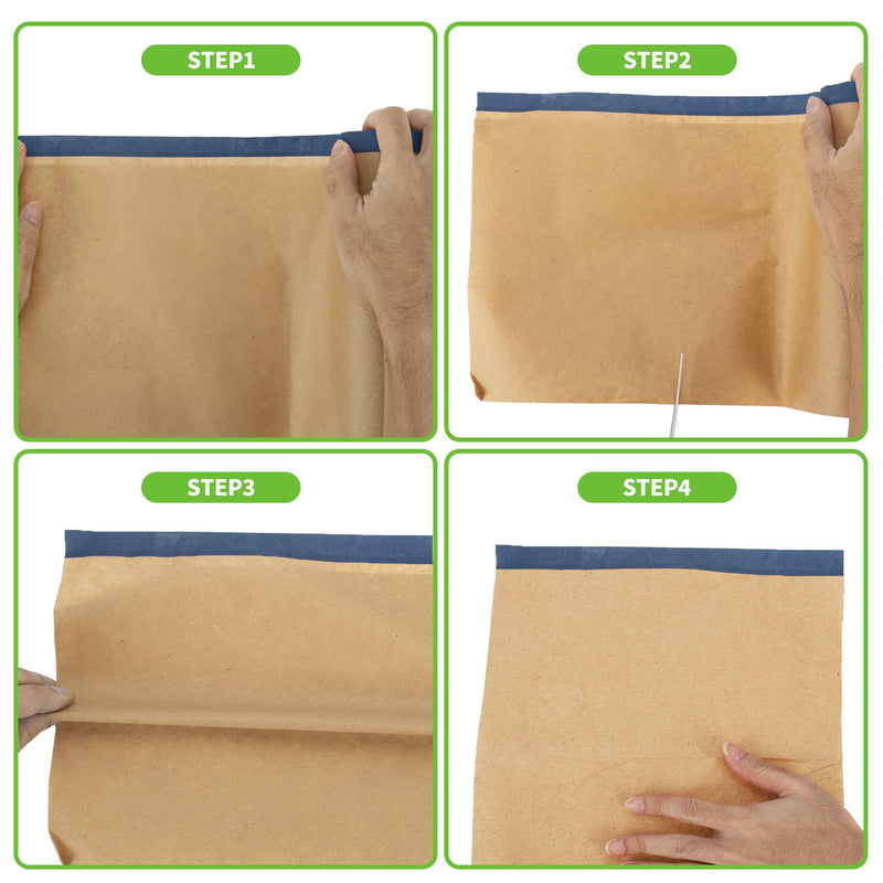 Pre-Taped Masking Paper Automotive Paint Masking Paper Kraft Paper Natural Fiber Material 1 Pc 1500x20cm / 49.21ftx7.87" Brown Blue 49.21FT x 7.87"