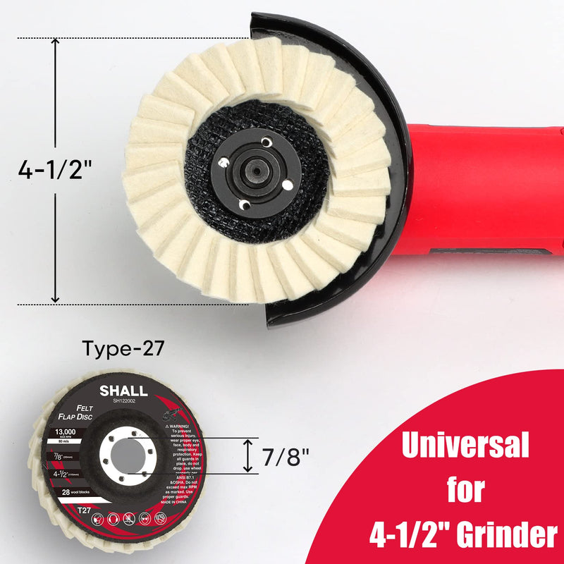 [Australia - AusPower] - SHALL 6-Pack Felt Flap Disc Abrasives 4-1/2" x 7/8" Arbor, Wool Polishing Buffing Wheel Pad for Angle Grinder 