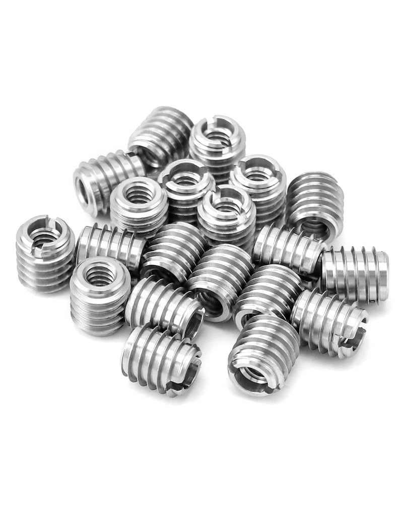 QWORK Stainless Steel Threaded Insert for Hard-Wood, 1/4-20 Internal Threads 20 Pack 5/8" Long Nut Inserts for Hardwoods, Softwoods, Plywood and Composites 1/4"-20