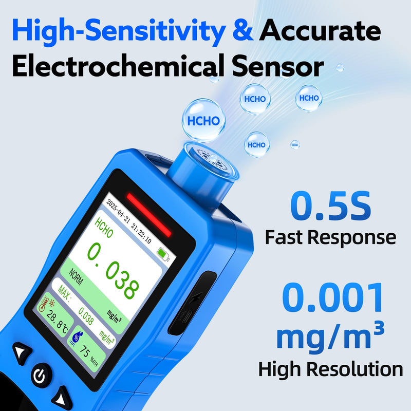 Formaldehyde Detector, Rechargeable HCHO Monitor with Vibration, Visual & Sound Alarms, Temperature Humidity Meter, Formaldehyde Air Quality Tester for Home, Work