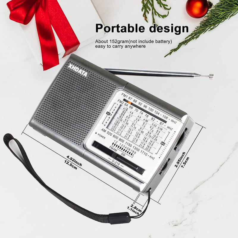 [Australia - AusPower] - XHDATA D219 Portable AM FM Shortwave Radio Battery Operated Small Great Reception Radio with Good Sound,Earphone Jack for Gift Elder,Home,Child [Sliver] Sliver 
