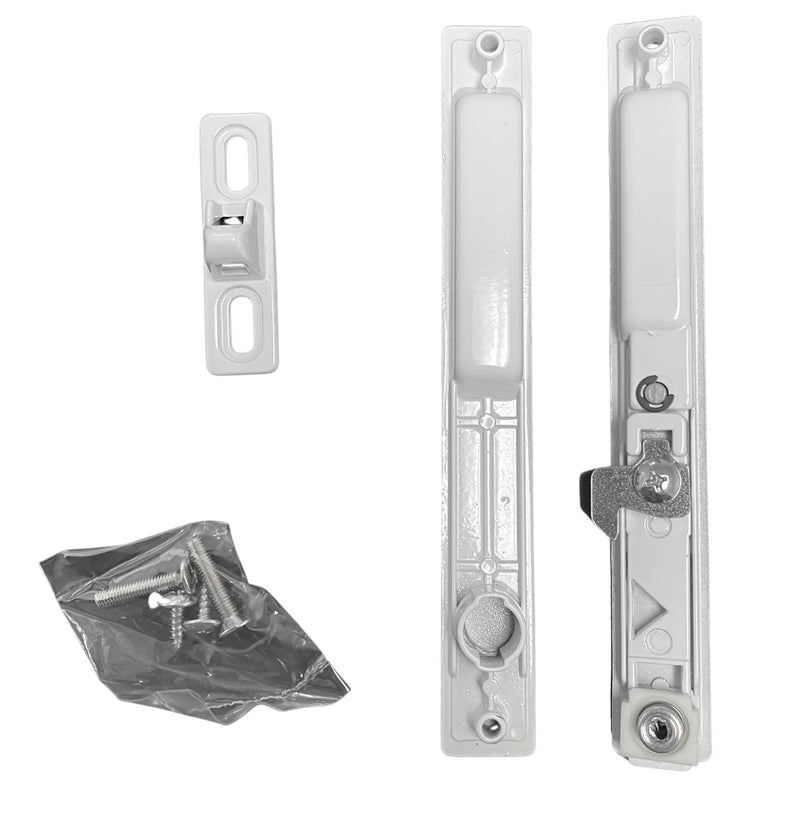 Sliding Glass Patio Door Lock Handle Set, Non-Keyed, Flush Mount, with Nite Lock,C Cam, and Keeper, White, 6-9/16" Screw Hole | Sliding Door Handle Replacement Hardware Repairs (DL-504) (White)