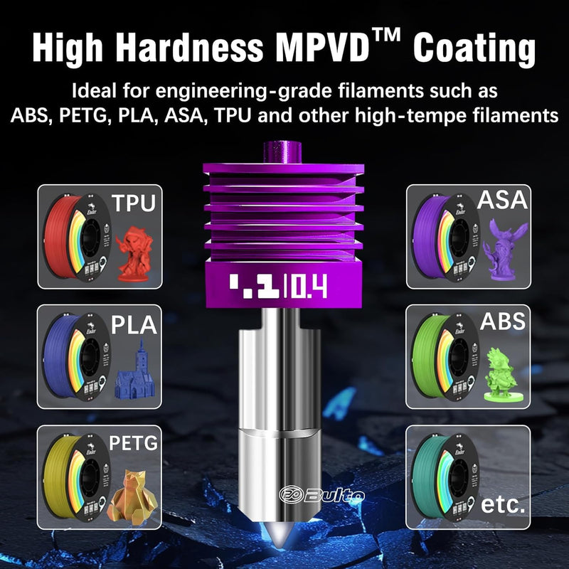 Upgraded 0.4mm H2D/H2S/H2C/P2S/A1/A1 MINI Hotend with Anti-Stick MPVD Coating - High Speed Hardened Steel P2S Nozzle for Bambu Lab P2S,H2/A1 Series 3D Printers, Bamboo Lab Parts & Accessories 0.4mm Hotend*1