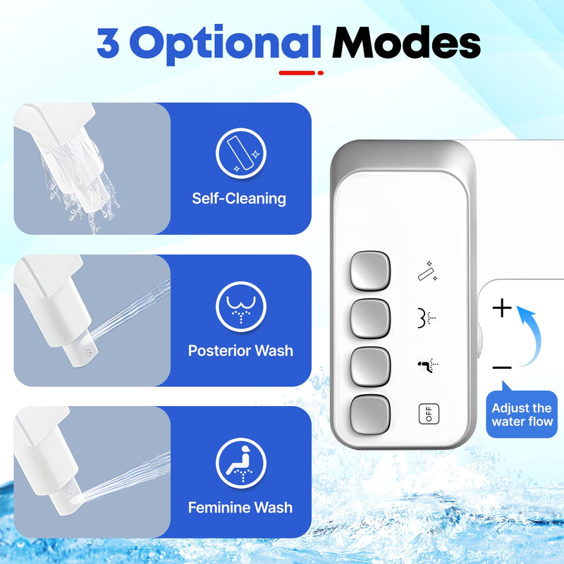 Bidet Attachment for Toilet,Independent Adjustable Water Pressure,Self Cleaning Non-Electric Dual Nozzle for Frontal & Rear Wash,Fresh Water Bidet Toilet Seat, White A1-Bidet Attachment