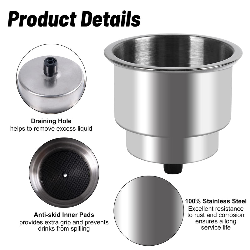 Goture Stainless Steel Cup Drink Holder with Drain Marine Boat Rv Camper Rod A-Cup Holder(6PCS)