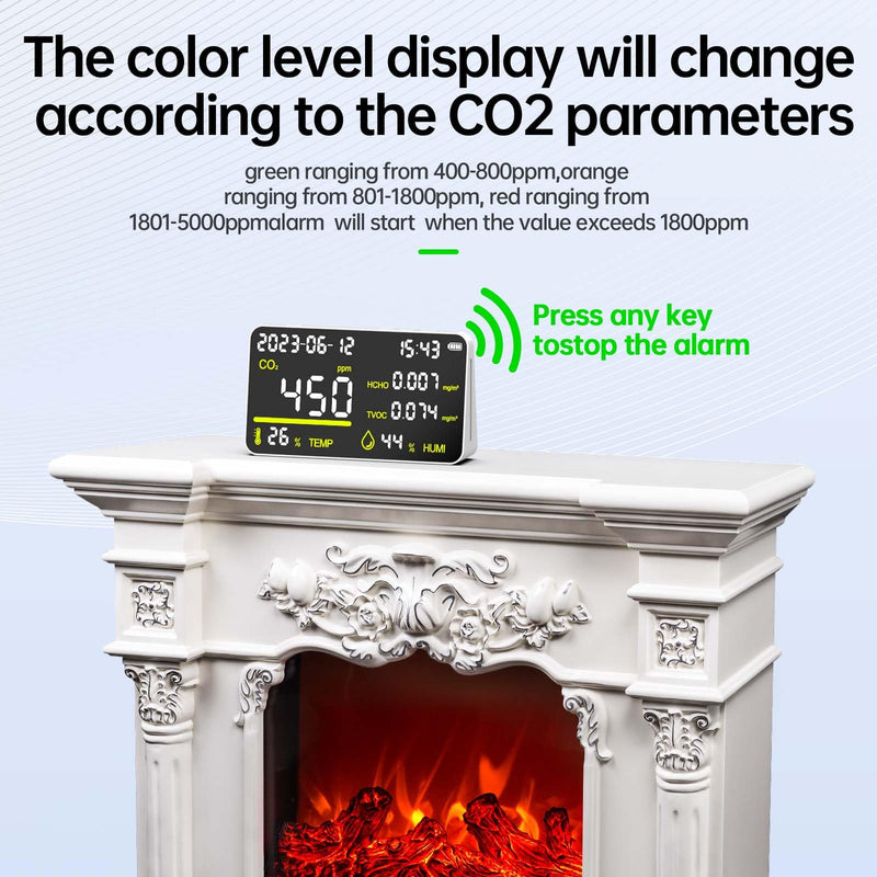 [Australia - AusPower] - 7-in-1 Air Quality Monitor, Indoor Humidity Monitor, Temperature, CO2, TVOC, HCHO, Time, Date Display Desktop Air Quality Tester, Air Quality Meters for Home Office Hotel Restaurant School 