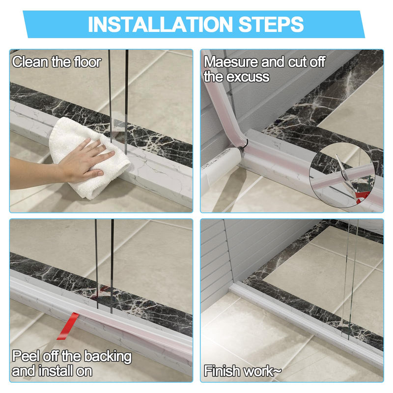 Duzzy 98 Inch Shower Threshold Water Dam Guard, Silicone Rubber Shower Door Bootom Seal Strip for Walk in Shower Clear
