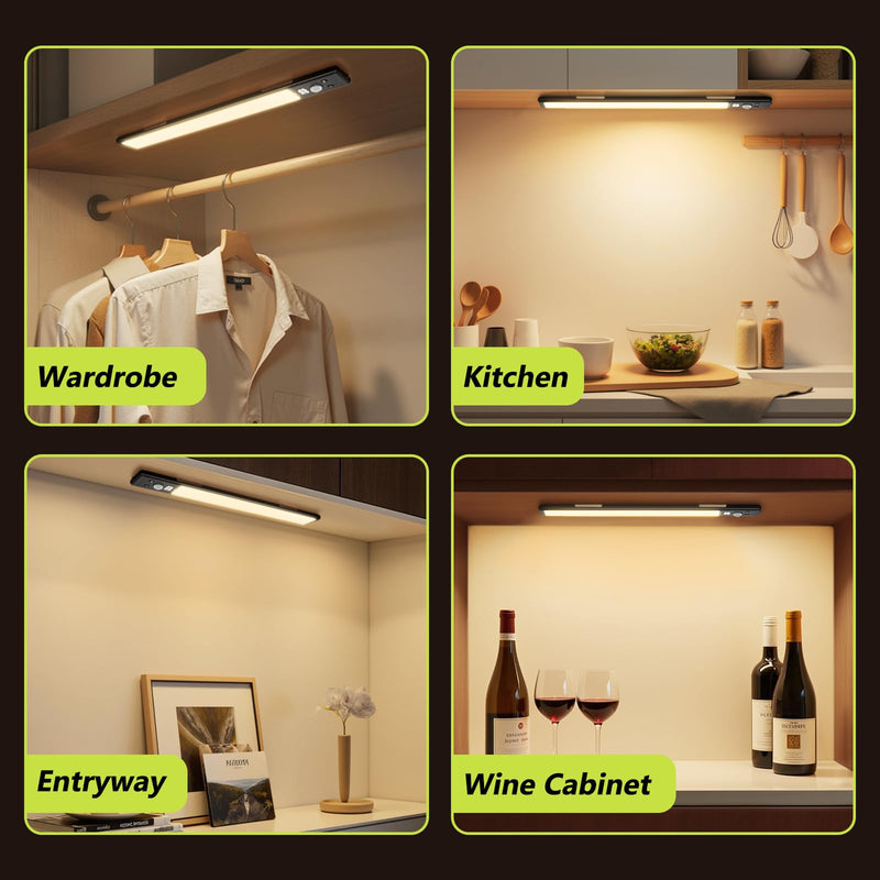 [Australia - AusPower] - Mpotmiy 6 Pack 10" Under Cabinet Lights with Digital Display,52 LED Rechargeable Motion Sensor Light Indoor,3 Color Temperatures, Magnetic Dimmable Closet Lights, Under Counter Light for Kitchen 10inch-6pack 