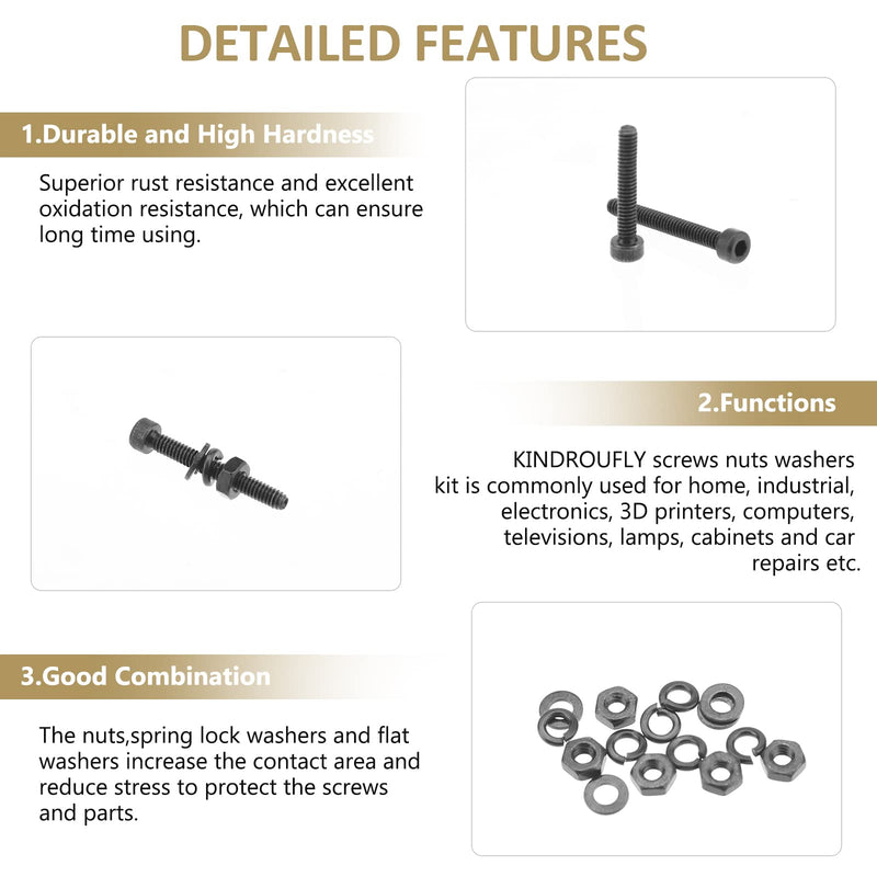 [Australia - AusPower] - 562 Pieces Black M2.5 x 4/6 /8/10 /12/16 /20mm Hex Socket Head Cap Screws Nuts Washers Assortment Kit, 12.9 Grade Alloy Steel 