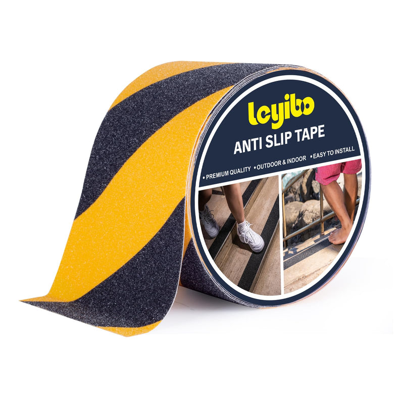 Anti Slip Tape, 4 Inch x 42 Ft Grip Tape for Stairs Outdoor/Indoor, Waterproof Non Skid Roll for Stair Treads Non Slip, High Traction Friction Abrasive Adhesive Stair Steps, Caution Yellow/Black 4" x 42'