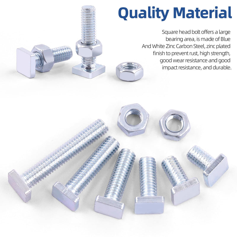 [Australia - AusPower] - Glarks 90pcs M6 x 10/12/16/20/25/35MM Square Head Bolt Kit, Zinc Plated Fully Thread Carbon Steel Grade 4.8 Square Machine Screws Bolt with Hex Nut for Machinery Electrical Connections Construction 
