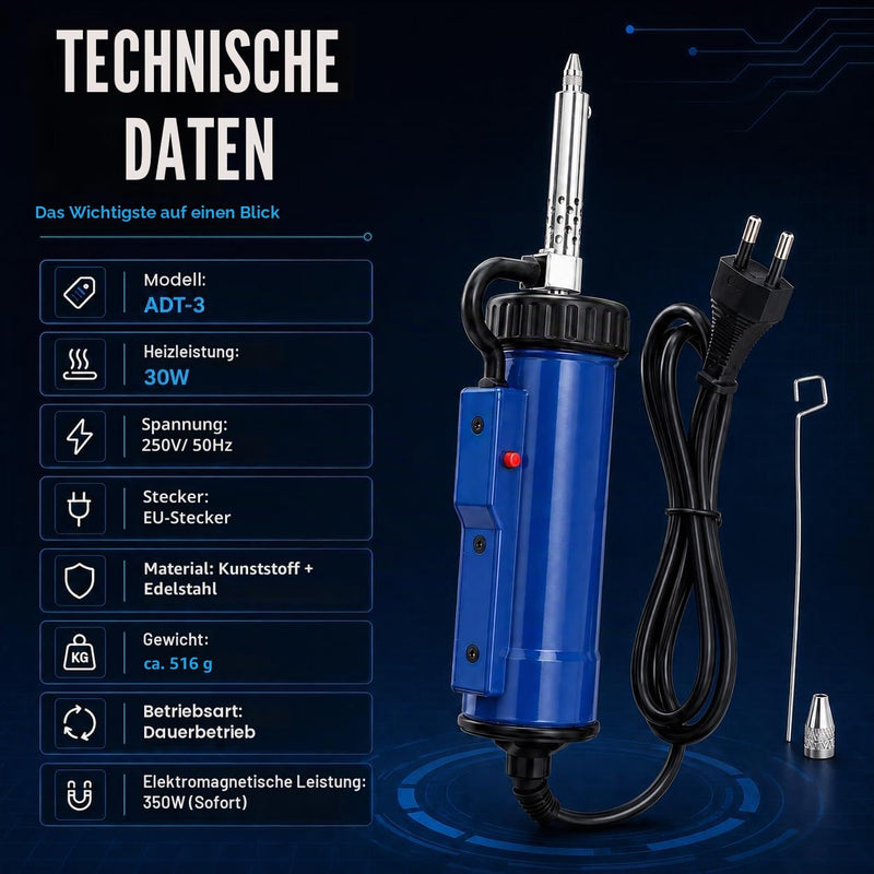 Electric Desoldering Pump, 30W ADT-3 Fully Automatic Soldering Vacuum Desoldering Gun, Industrial Desoldering Suction Pump, Antistatic Desoldering Pump, Desoldering Device for PCB, Circuit Boards, Motherboard Repair