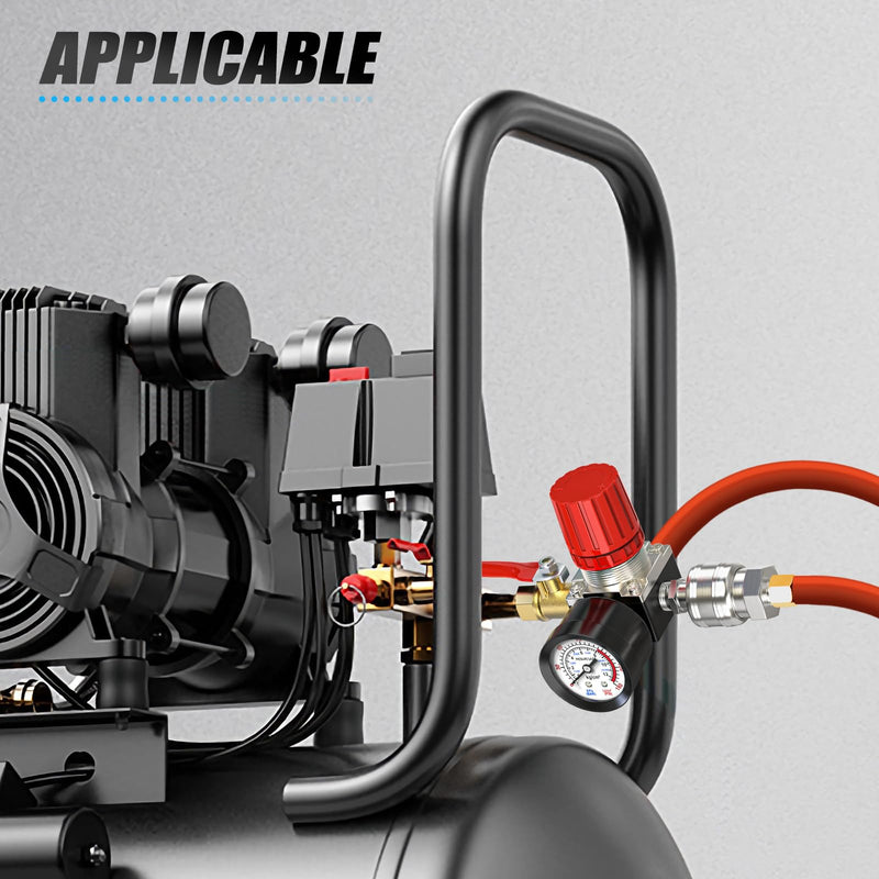 [Australia - AusPower] - MEANLIN MEASURE 1/4 Inch Air Compressor Regulator with Gauge, 0-180 PSI Air Gauge Regulator Inline for Air Compressor and Pneumatic Tools (Four-way valve) 1/4" NPT (Four-way valve) 