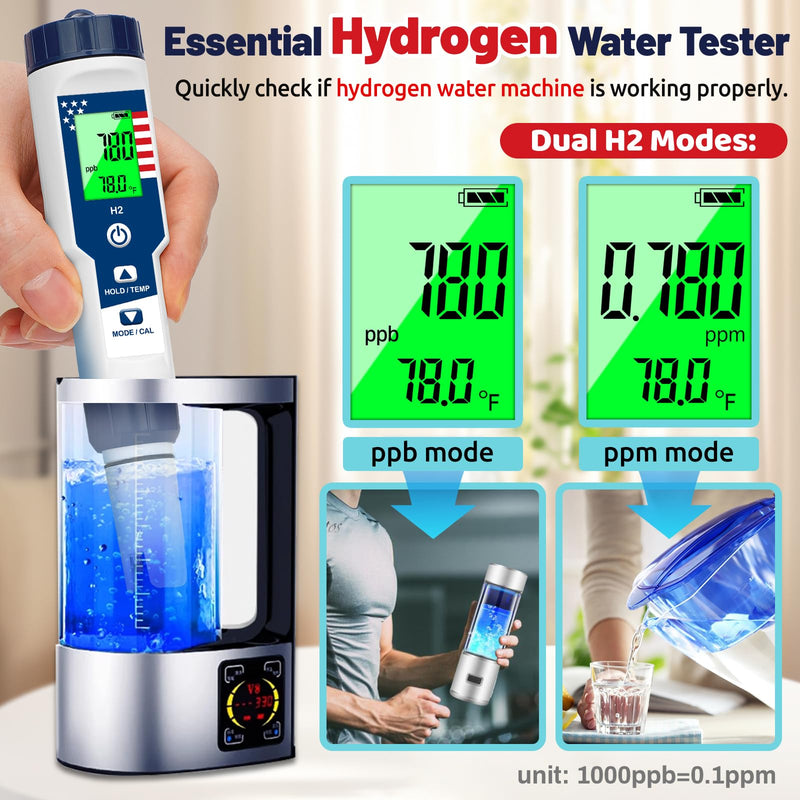 [Australia - AusPower] - Hydrogen Water Tester pH ORP Meter for Drinking Water, 4 in 1 pH H2 ORP Meter for Hydrogen Water Bottle/Machine, Digital pH PPM ORP Temp Monitor for Hydroponic, Pool, Aquariums 4 in 1 tester 