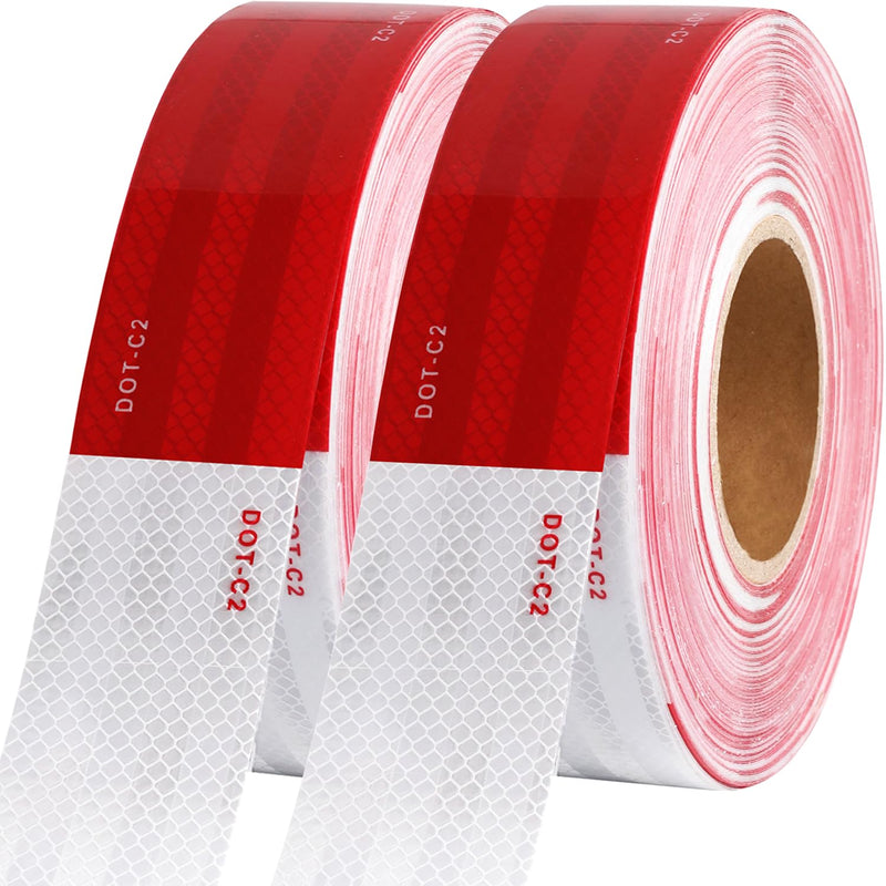 WAENLIR 2 inch x 200 Feet Dot Reflective Tape Outdoor Waterproof High Visibility Safety Tape, Red and White Adhesive Conspicuity Tape for Trailer, Cars, Trucks, Cinta reflectiva para camiones 200FT
