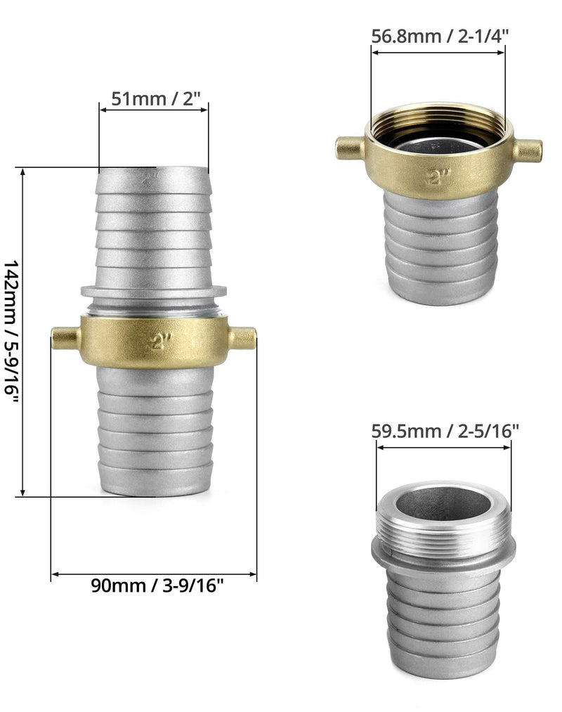[Australia - AusPower] - QWORK Aluminum Pin Hose Shank Fitting Set, 2" 75 PSI Pin Lug Hose Shank Coupling Set 