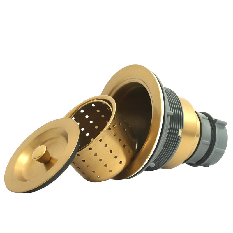 Gold Kitchen Sink Drain Assembly,Gold Sink Strainer with Removable Deep Waste Basket,Fit for Kitchen Sinks with Opening Size 3 1/2" Gold