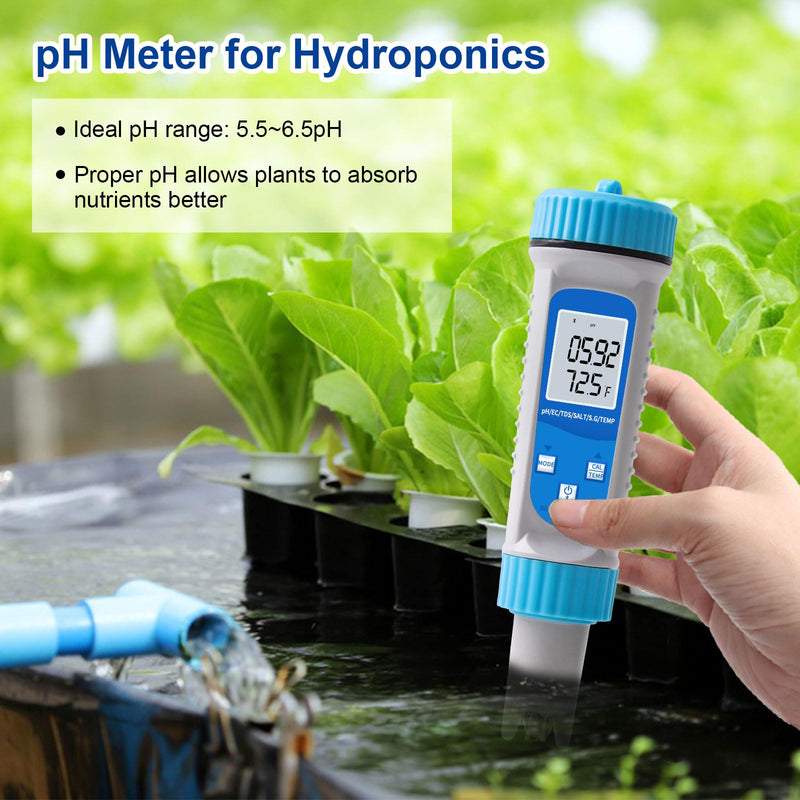 [Australia - AusPower] - pH Meter and EC Tester, Bluetooth Hydroponics EC PPM Meter, 6-in-1 DWC pH EC TDS Meter Digital Water Tester with ATC for Hydroponics Growing System, Agricultural Irrigation, Ponds, Aquarium 