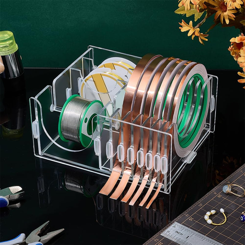 PH PandaHall Acrylic Tape Dispenser Copper Foil Dispenser for Supplies Holder, Tape Holder Clear Tape Aluminum Foil Storage Box for DIY Crafts Art Tools Organizer, 6.4x5.6x3 inches