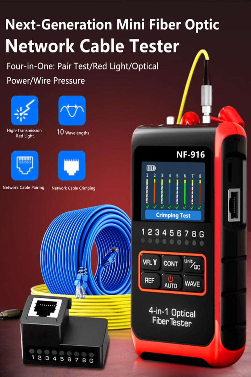 [Australia - AusPower] - NF-916 Network Cable Tester with Optical Power Meter 4 in1 FC/SC/ST Universal Interface Ethernet LAN RJ45/RJ11/CAT5/CAT6 Continuity Test Wire Tracer Fiber Tester 