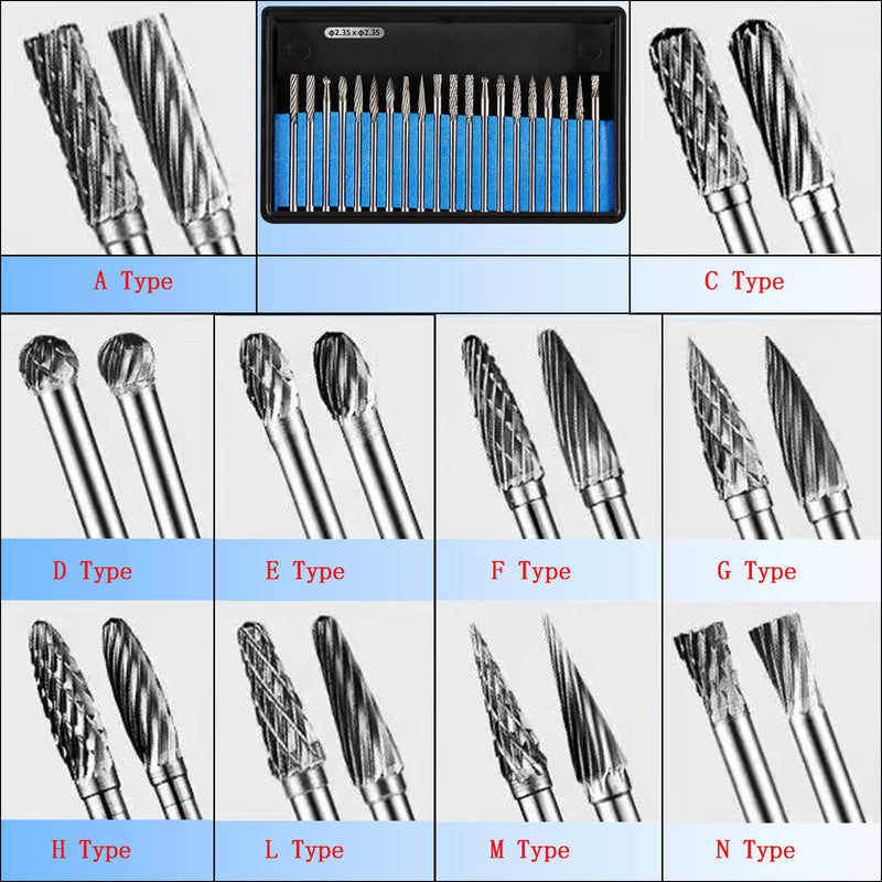 [Australia - AusPower] - Luo ke 20 Pcs Ø2.35 x 2.35 mm Aluminum Cutting Burr, 3/32 Inch Shank Carbide Burr Bits For Rotary Tool Include Dremel 2.35x2.35 Silver 