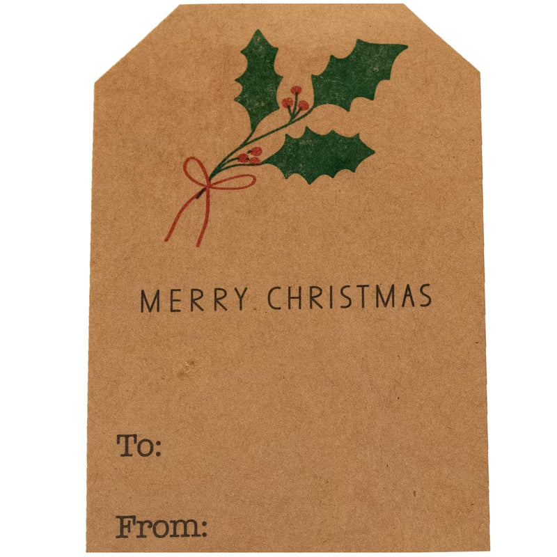 InStockLabels.com Natural Kraft English Holly Christmas Holiday Gift Tag Stickers 2 x 3 Inch 25 Total Labels