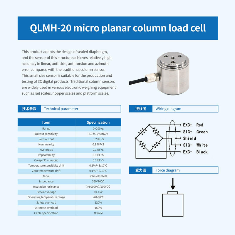 [Australia - AusPower] - Mini Load Cell Weight Sensor,Column Bellows Type Test Tension and Compression Force Weight Pressure,Diameter Φ20 Mm 22mm Threaded Hole 4xM3 with 2m Cable Capacity (0-5KG) 0-5KG 