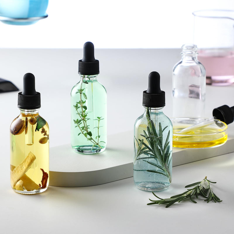 [Australia - AusPower] - AOZITA Set of 4, 1 oz Clear Eye Dropper Bottles with 1 Stainless Steel Funnels & 4 Labels - Black Caps 30ml Thick Glass Tincture Bottles - Leakproof Essential Oils Bottle for Storage and Travel Black Cap 