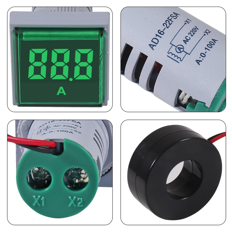 [Australia - AusPower] - 2pcs 3 in 1 60-500V 0-100A AC Digital Ammeter Voltmeter, 22mm Square Digital Tube Screen with Transformer, LED Display Voltage Detector Current Tester Gauge 
