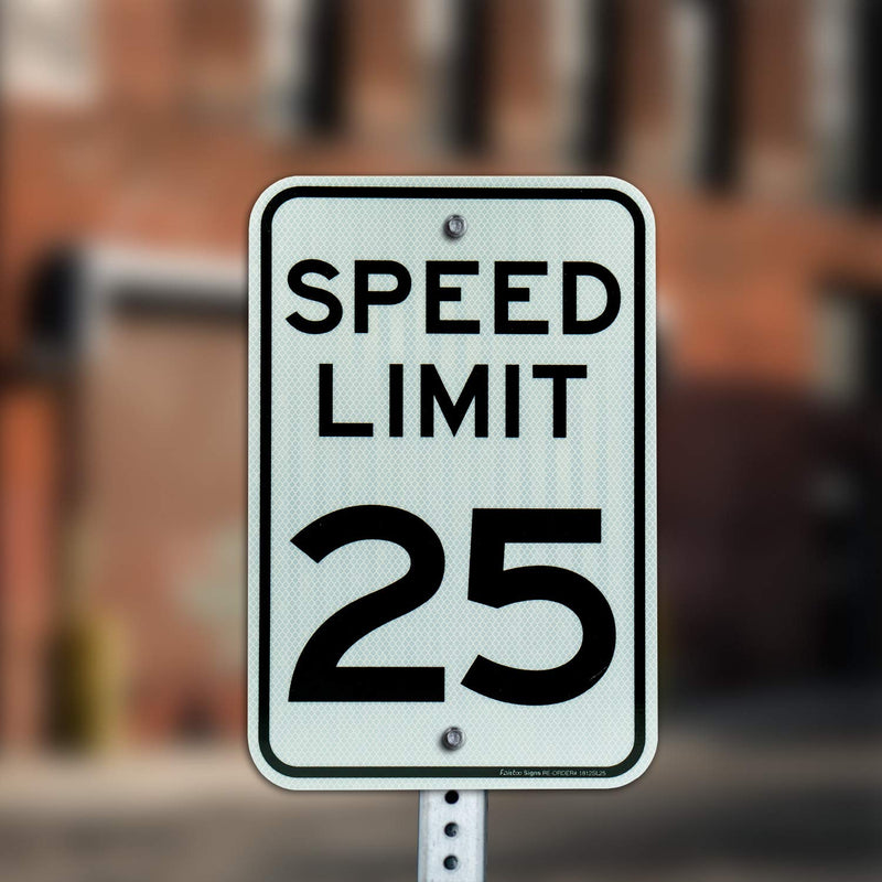 2 Pack 18 x 12 Inch Aluminum Traffic Signs - 25 MPH Speed Limit, Rust Free, Weather Resistant, Waterproof, Reflective Sheeting, Easy Mount