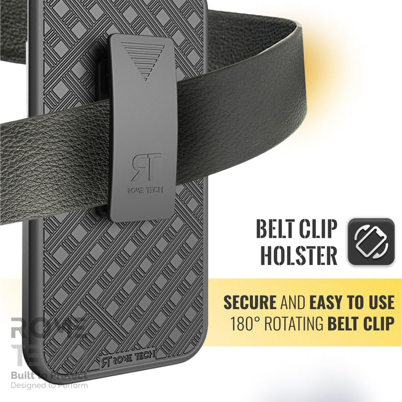 [Australia - AusPower] - Rome Tech Holster Case with Belt Clip for Apple iPhone 13 6.1" (2021) - Slim Heavy Duty Shell Holster Combo - Rugged Phone Cover with Kickstand Compatible with iPhone 13 - Black 